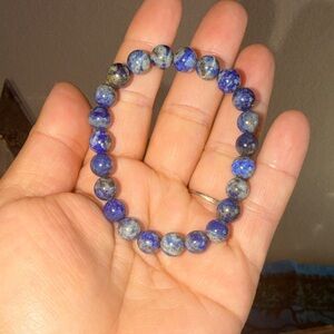 Natural Lapis Lazuli Bead Stretch Bracelet - Blue